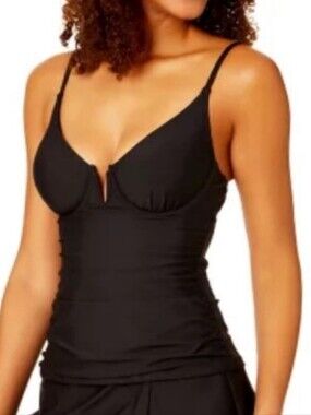 Anne Cole V-Wire Tankini TOP ONLY Black LARGE New With Tags